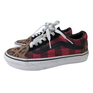 Vans‎ Old Skool Shoes Sneakers Women 6 Men 4.5 Buffalo Plaid Leopard Print Skate